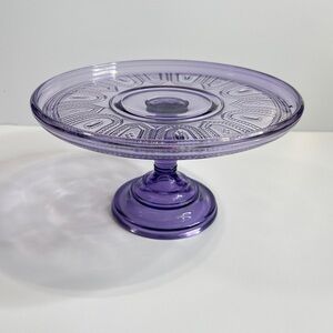 Vintage Purple Amethyst Glass Pedestal 9 inch Cake Stand Depression Glass